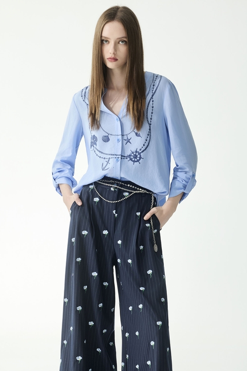 海洋印花純棉上衣,襯衫