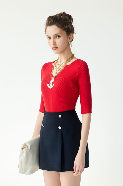 紅梅色綴船錨針織上衣,針織衫
