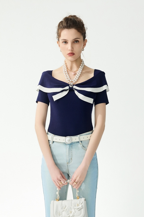 水手領元素針織上衣,針織衫