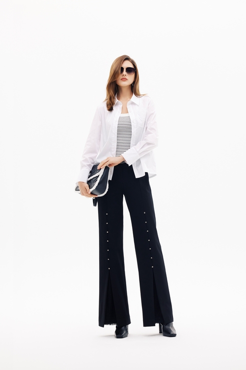 玫瑰繡花口袋簡約襯衫,襯衫