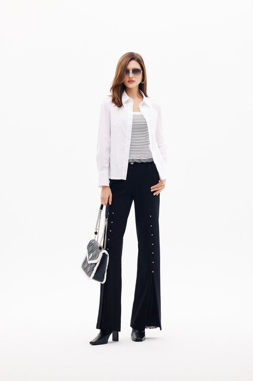 玫瑰繡花口袋簡約襯衫,襯衫