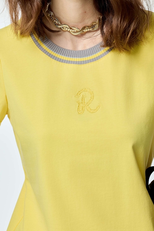 撞色羅紋領陽光黃Ｔ,T-Shirt