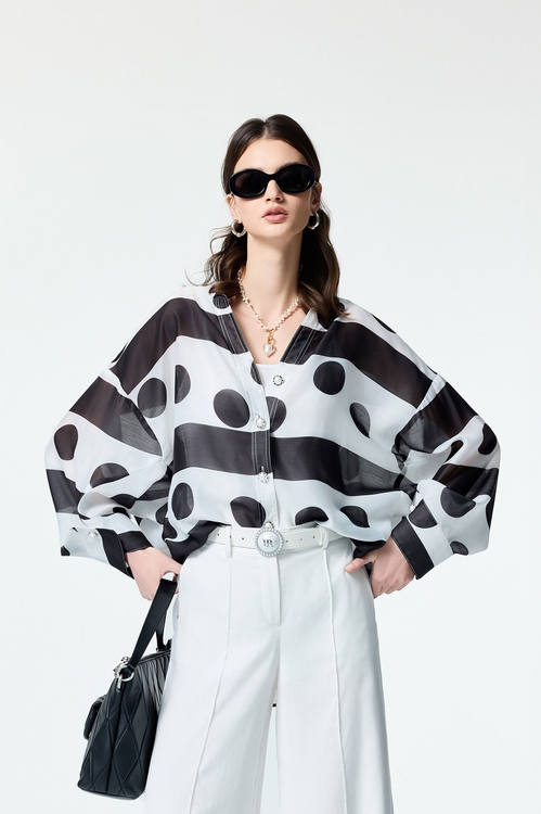 黑白大波點條紋絲棉襯衫,內搭上衣