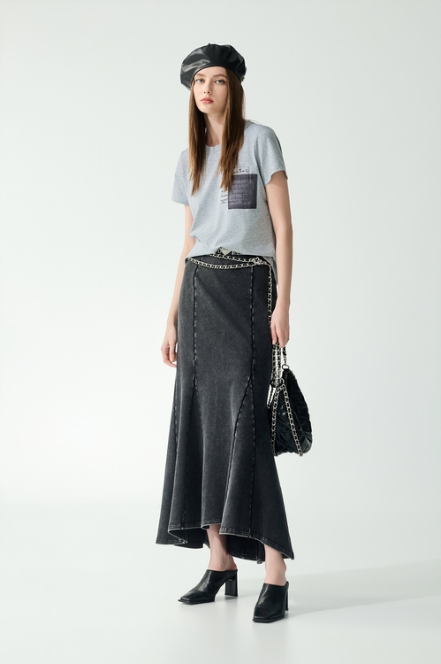 終極灰雙口袋繡花Ｔ,T-Shirt