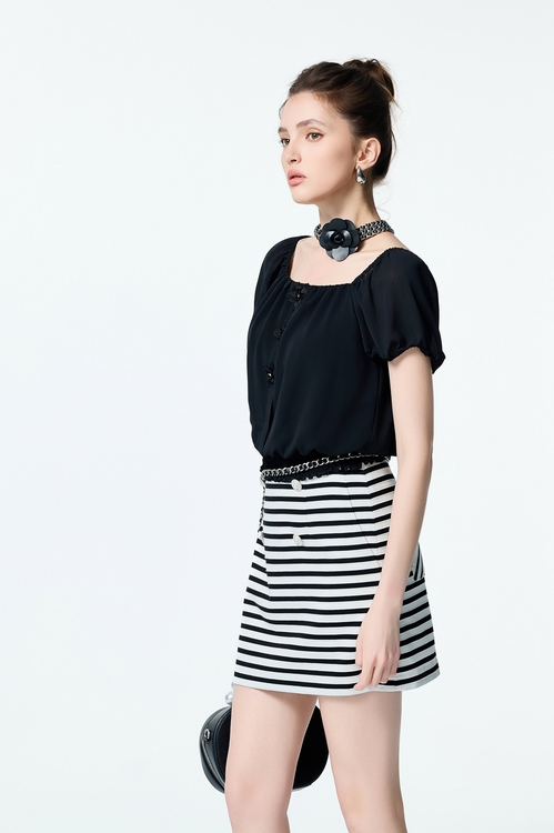 花朵縫飾楊柳雪紡上衣,雪紡上衣