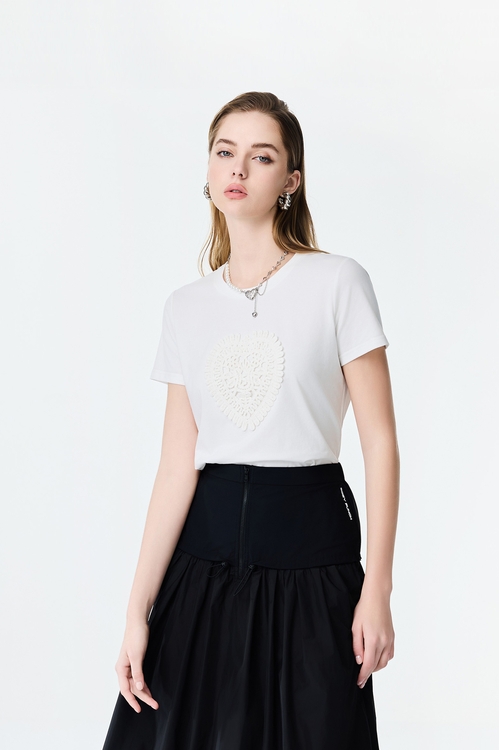 愛心手勾蕾絲白Ｔ,T-Shirt