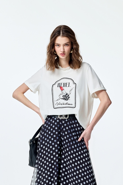 點點口紅印花寬鬆T,T-Shirt