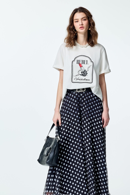 點點口紅印花寬鬆T,T-Shirt