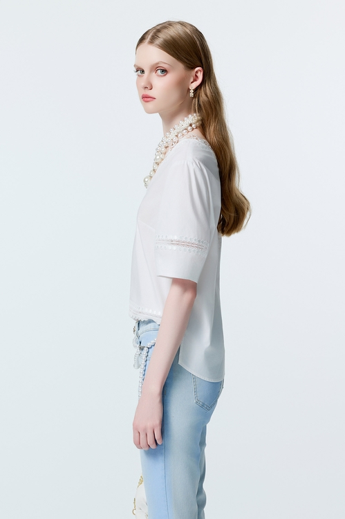 光學白崁蕾絲上衣,蕾絲上衣