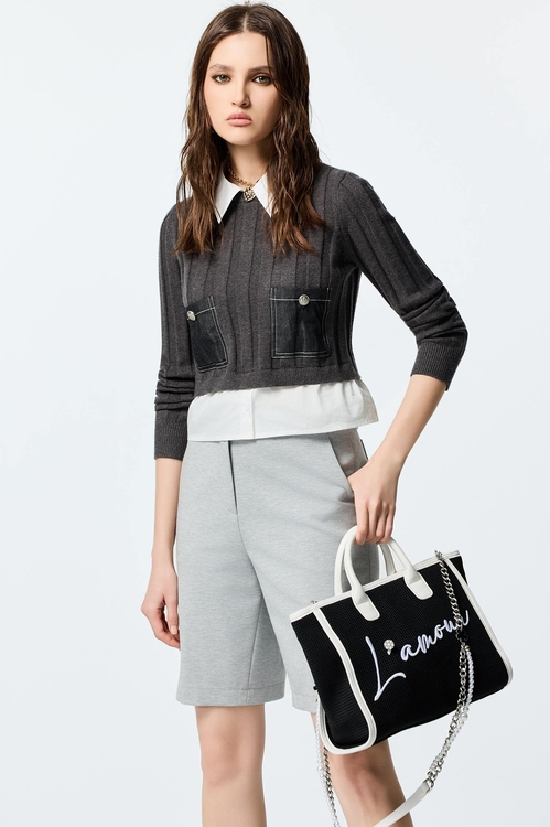 靜謐灰假兩件針織上衣,襯衫