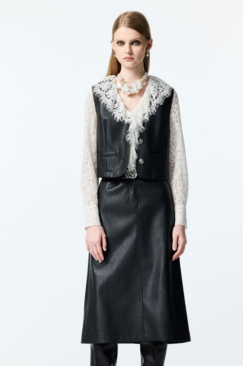 崁亮片繩骨睫毛蕾絲襯衫,襯衫