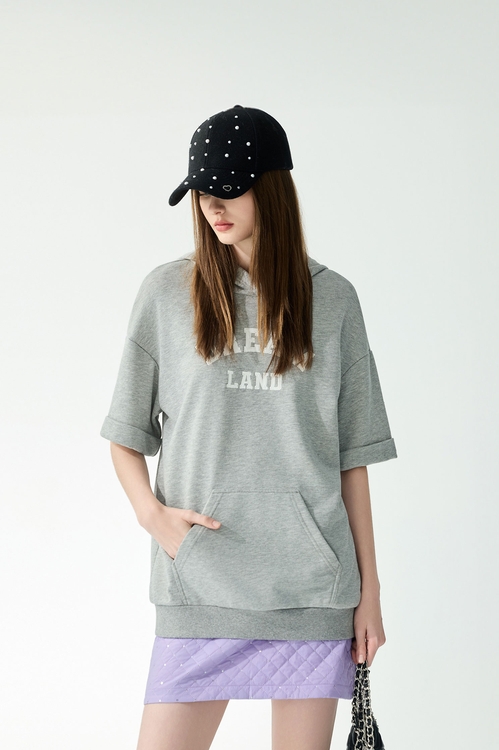 薄暮灰連帽長版Ｔ恤上衣,帽T