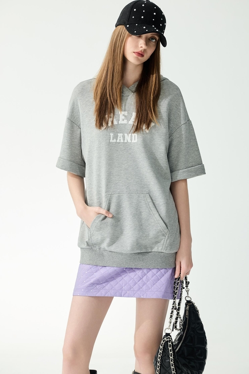 薄暮灰連帽長版Ｔ恤上衣,帽T