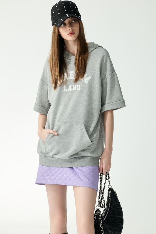 薄暮灰連帽長版Ｔ恤上衣,帽T