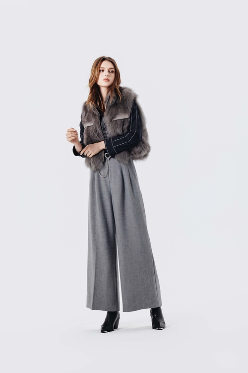 綴裝飾線半襟襯衫,襯衫