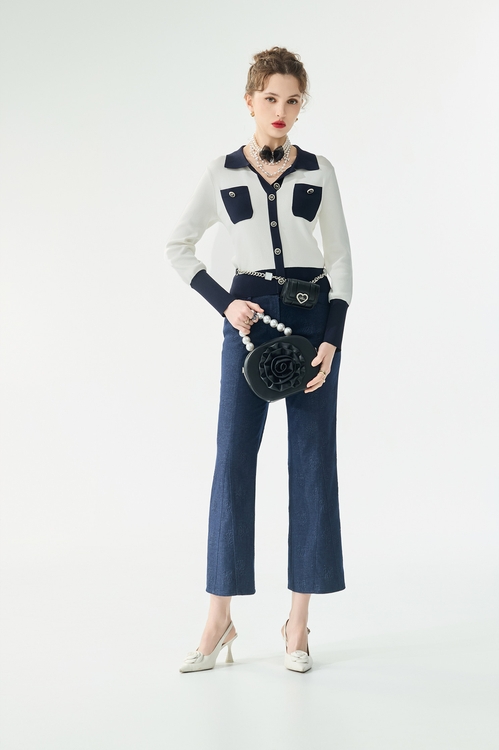 午夜藍配色造型上衣,針織衫