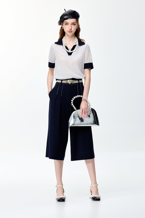 閃亮鑲火山玻璃色邊上衣,網紗