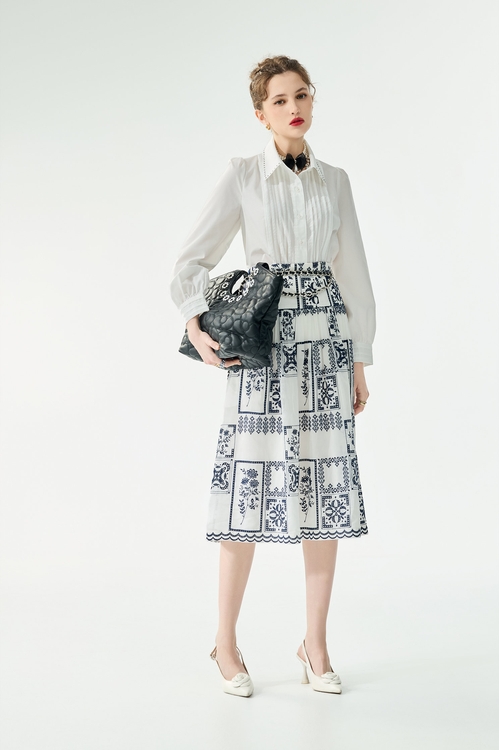 綴鑽飾領片襯衫上衣,襯衫