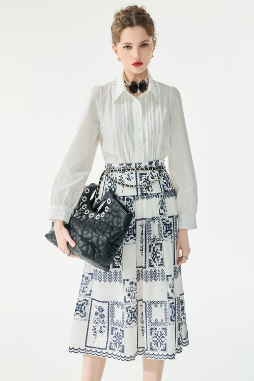 綴鑽飾領片襯衫上衣,襯衫