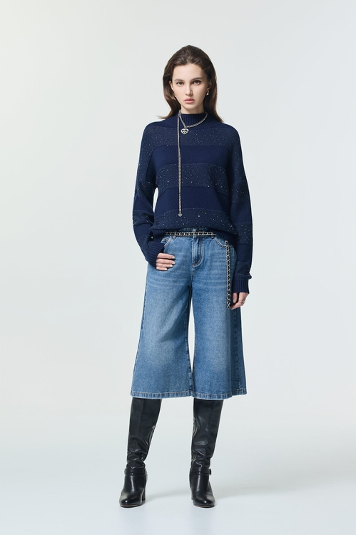 光澤感正反針針織上衣,針織衫