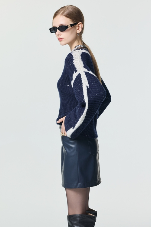 圓領造型針織上衣,針織衫