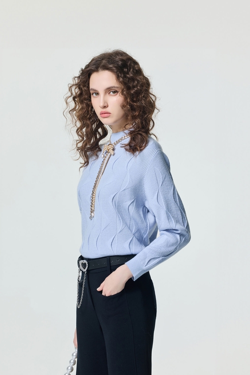 月光石藍幾何波紋針織上衣,針織上衣