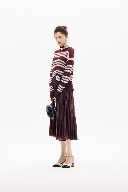 櫻桃巧克力配色條針織上衣,針織衫