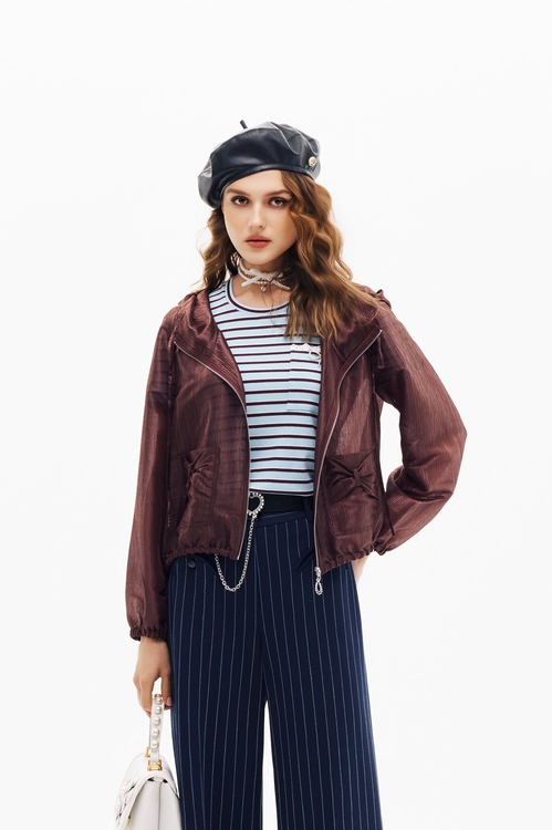 帆船藍鑲色條造型上衣,條紋