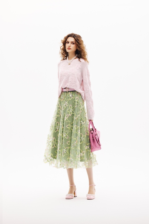 櫻花粉織花針織上衣,針織衫