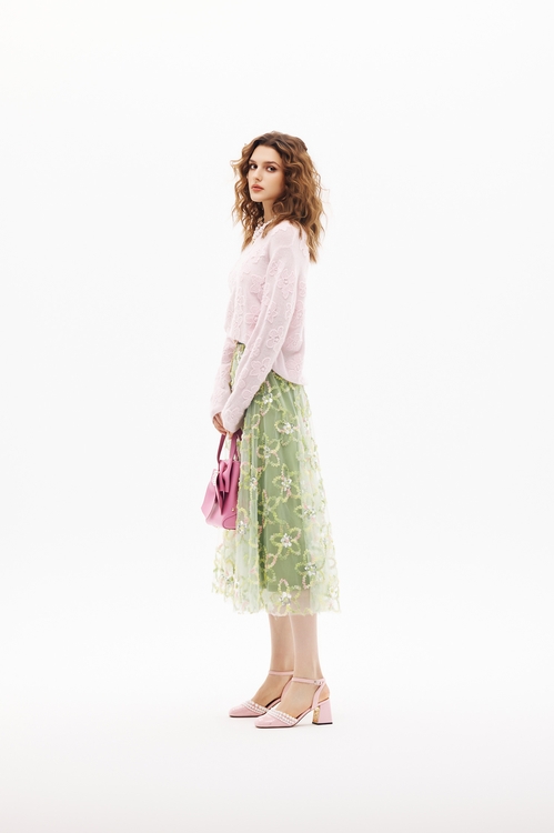 櫻花粉織花針織上衣,針織衫