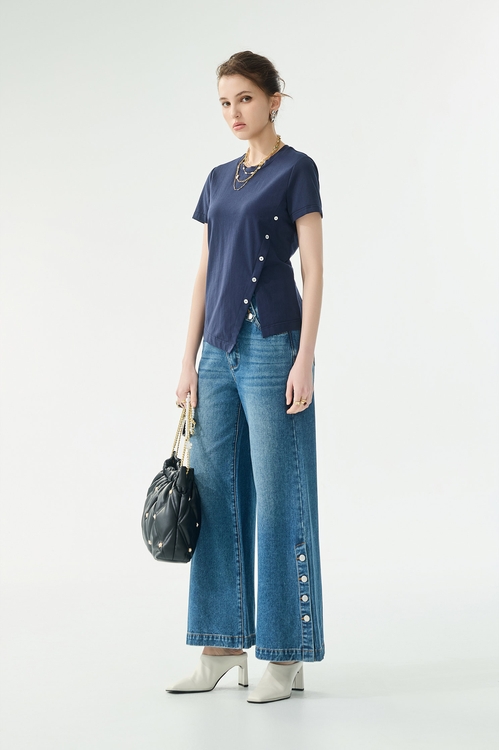 海軍藍側衩Ｔ恤上衣,人氣商品