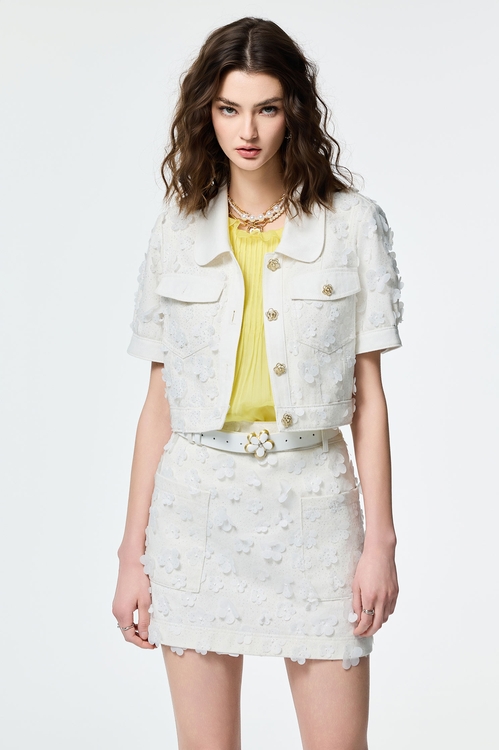 閃光花朵牛仔外套,白色外套