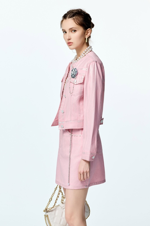 香囊粉覆膜牛仔外套,牛仔外套