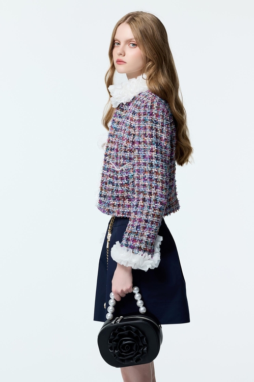 層次荷葉造型花呢紗外套,小香風外套