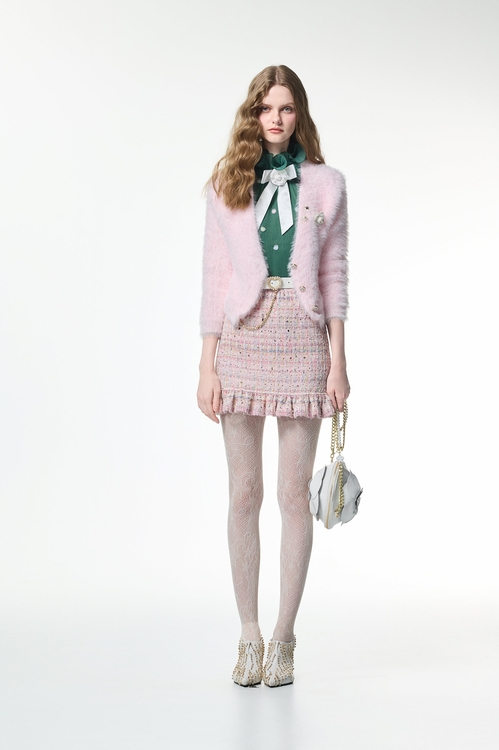 玫瑰石英粉針織外套,小香風外套