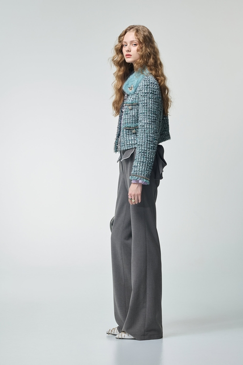 海藍寶石花呢紗外套,小香風外套