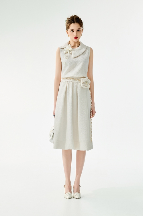 閃光澤立體玫瑰壓紋長裙,長裙