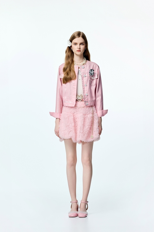 寧靜石英色花朵降落傘裙,網紗