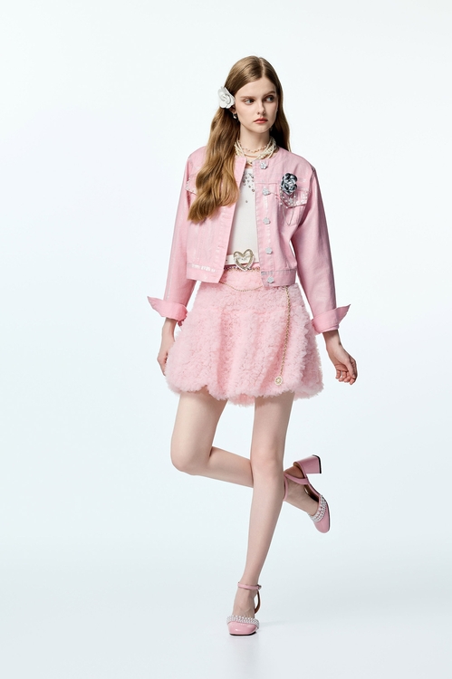 寧靜石英色花朵降落傘裙,網紗