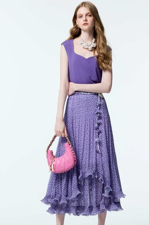 浪漫美人櫻印花雪紡長裙,雪紡裙