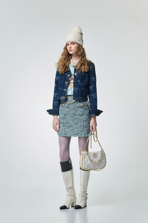 海藍寶石花呢紗短裙,短裙