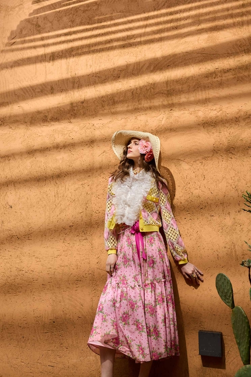 玫瑰捧花印花裙,雪紡裙