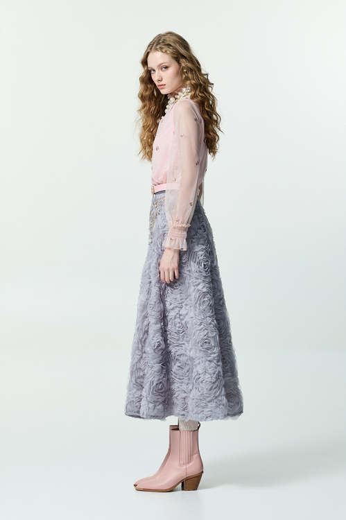 薄暮灰玫瑰花長裙,紗裙