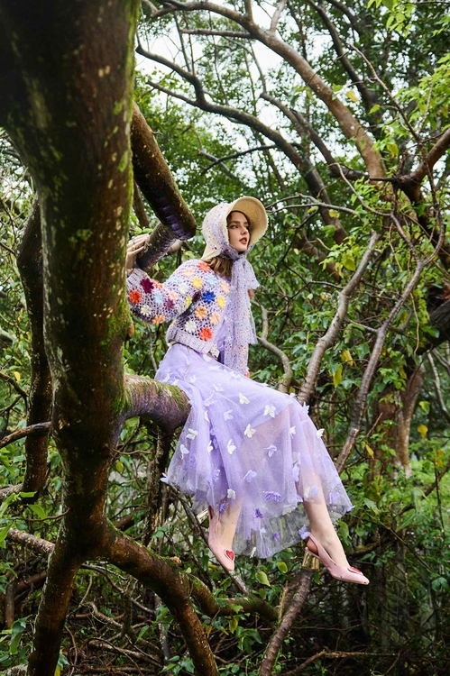 閃亮柔紫色網紗裙,長裙