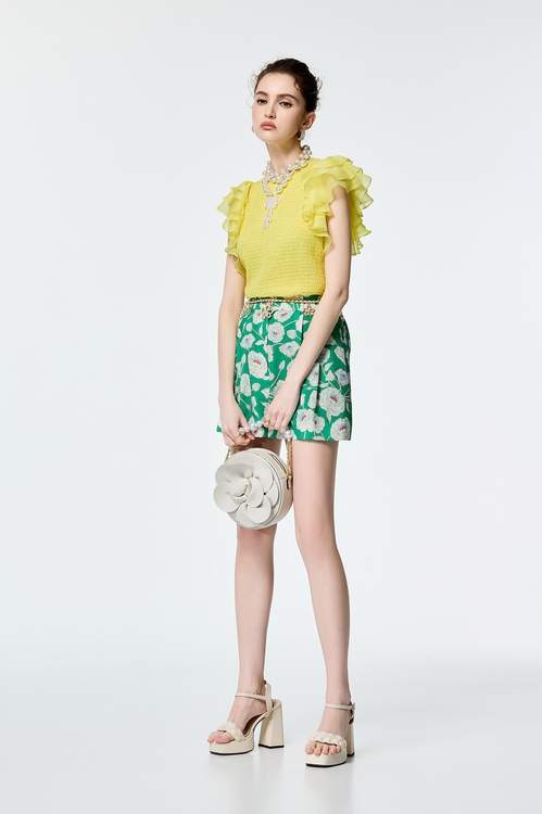 多巴胺亮色復古花園短褲裙,褲裙