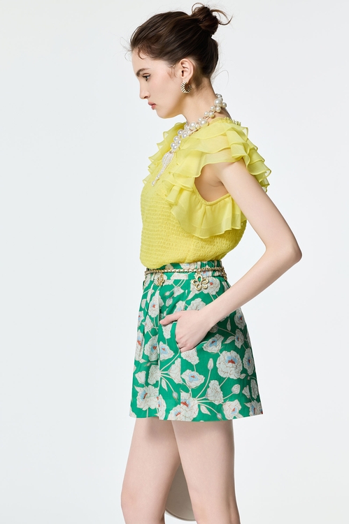 多巴胺亮色復古花園短褲裙,褲裙