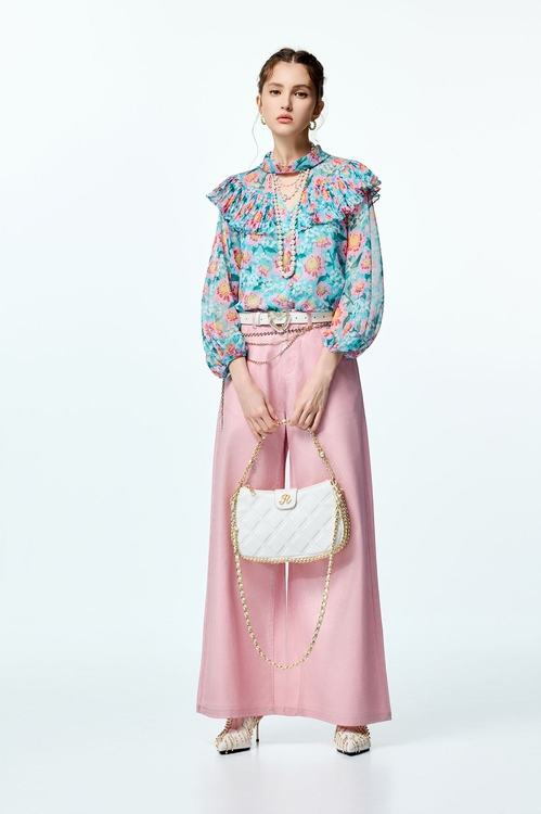 香囊粉覆膜牛仔長褲,長褲