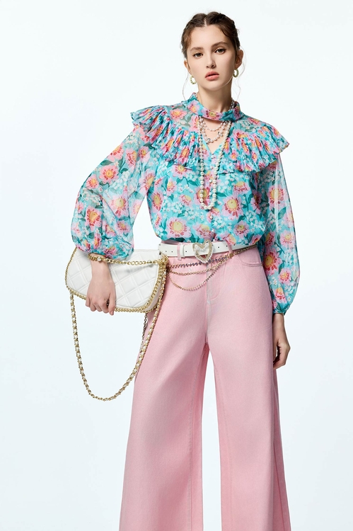 香囊粉覆膜牛仔長褲,長褲