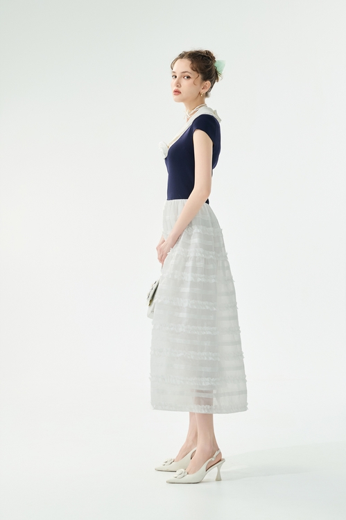 異材質拼接公主風長洋裝,長洋裝