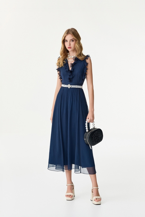 海洋洞穴色細紋雪紡禮服洋裝,小禮服